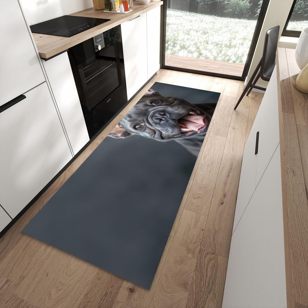 Küchenteppich 90x240cm rutschfest & abwischbar PVC Läufer - Lachender Hund