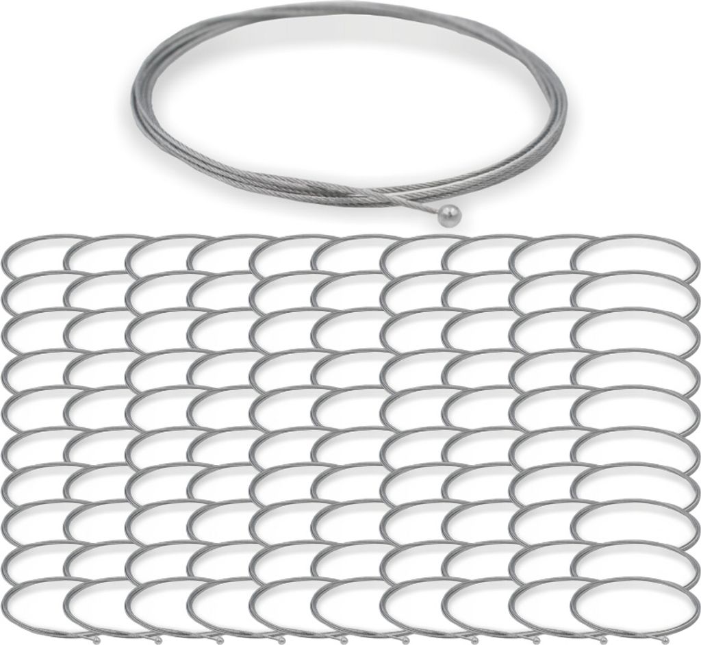100x Drahtseil Ø 1,0 mm, 7x7 mit Kugelnippel Ø 4,0 mm, Stahl verzinkt | Länge 3000 mm