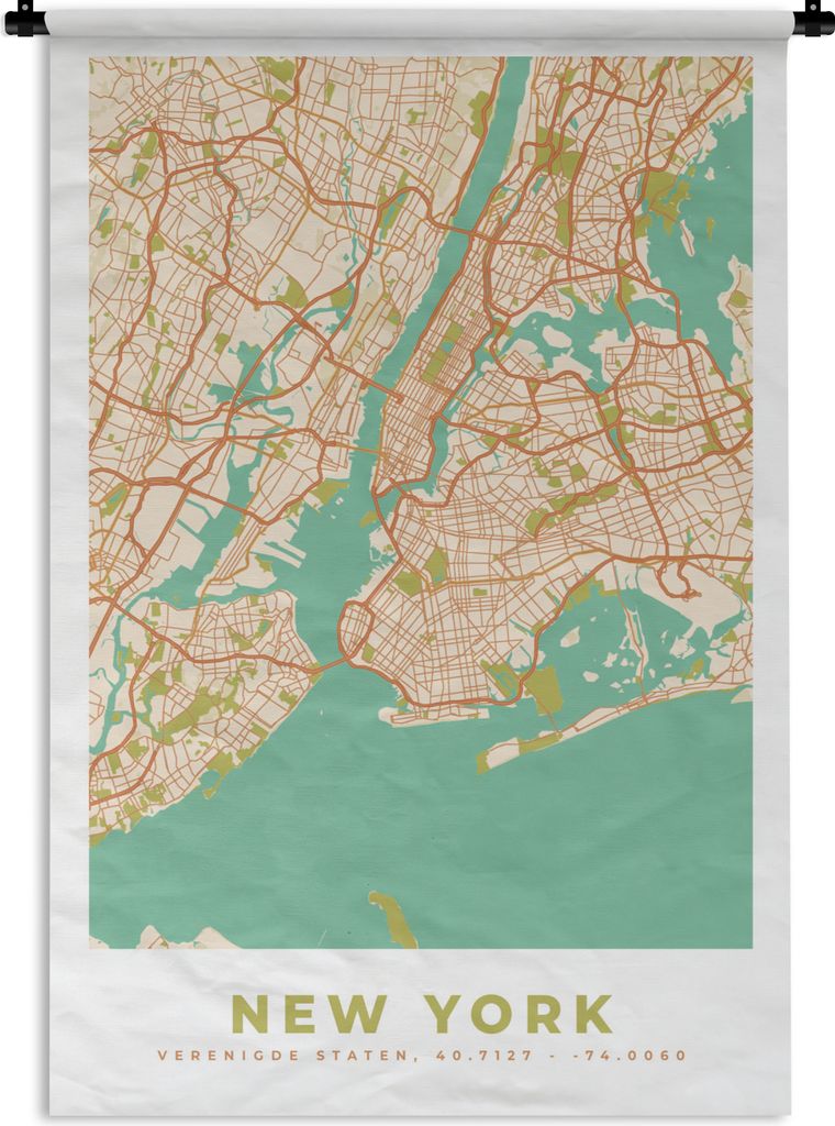MuchoWow Wandteppich Wandbehang New York - Stadtplan - Vintage - Karte 120x180 cm Tapisserie Dekoration Wandtuch - Schlafzimmer - Dekorationen f...