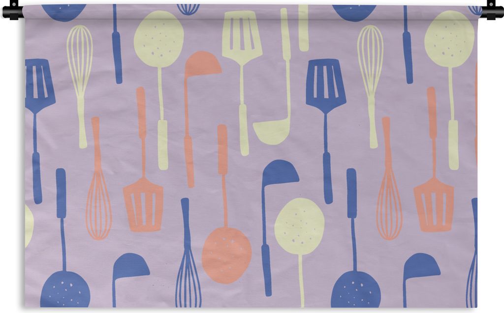 MuchoWow Wandteppich Wandbehang Kartuschen - Küchenutensilien - Spatel - Schneebesen 90x60 cm Tapisserie Dekoration Wandtuch - Wandskulpturen - ...
