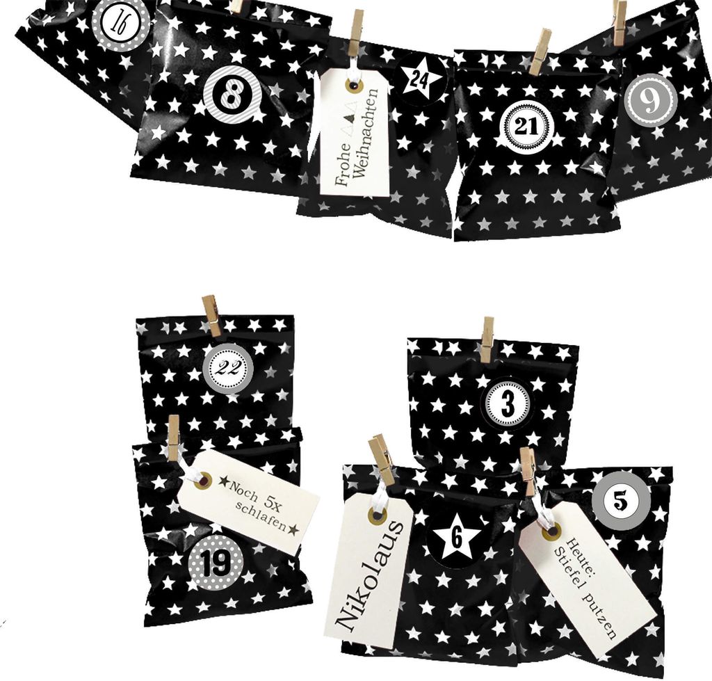 DIY Adventskalender zum Befüllen Bescherung, Papiertueten Produktbild 