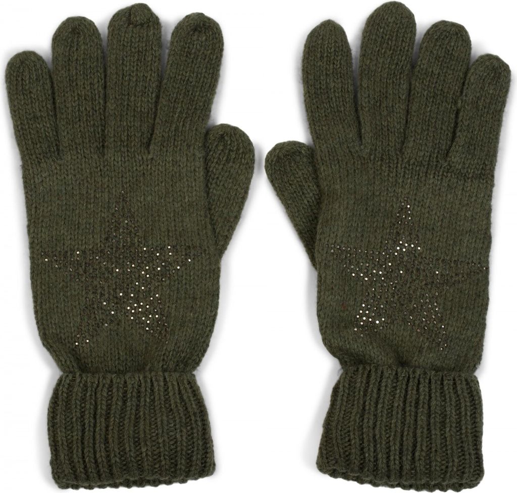 styleBREAKER Damen Strickhandschuhe mit Strass Stern Applikation | warme weiche Winterhandschuhe mit doppeltem Bund | elastische Fingerhandschuhe