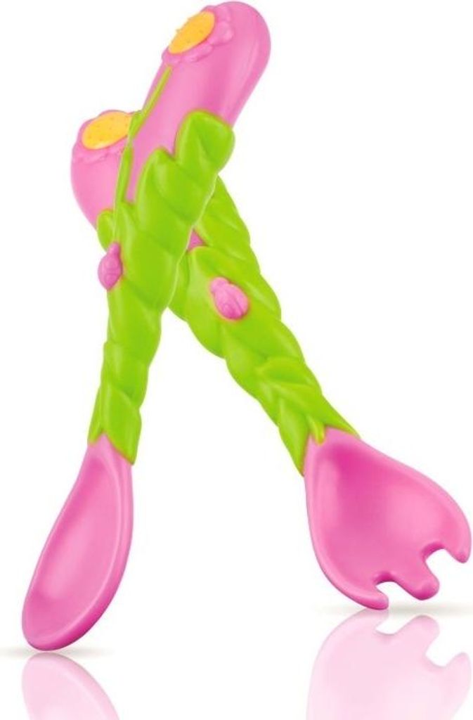 Nûby Esslernbesteck-Set Flower mit besonderer Griffform für Kleinkinder ab 18 Monaten