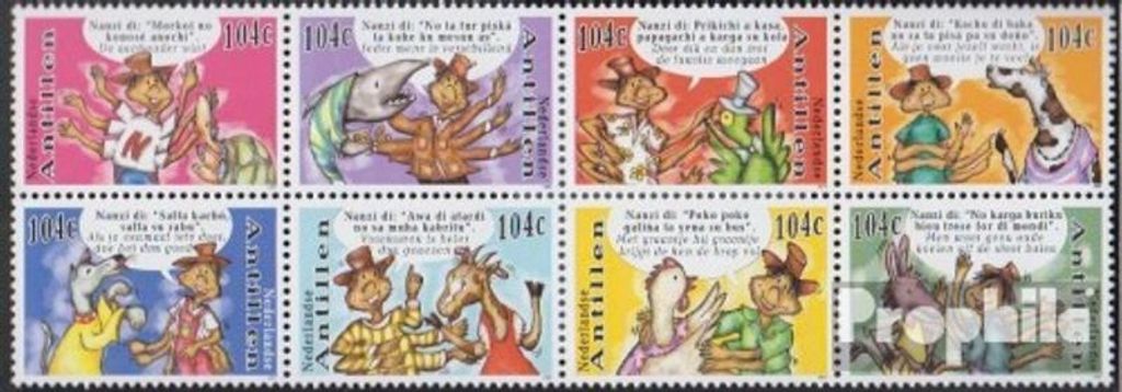 Briefmarken Niederländische Antillen 2007 Mi 1539-1546 Achterblock (kompl.Ausg.) postfrisch Anansi die Spinne