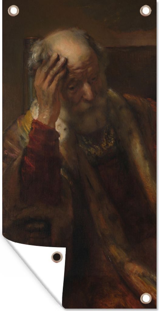 MuchoWow 30x60 cm Outdoor-Poster Gartendeko Sichtschutz Garten Poster für den Garten Alter Mann in einer Bankette - Gemälde von Rembrandt van ...