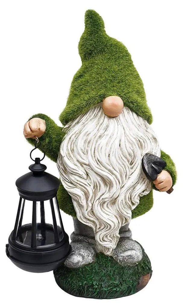Statue de gnome extérieur solaire avec mousse décorative - Hauteur 30cm
