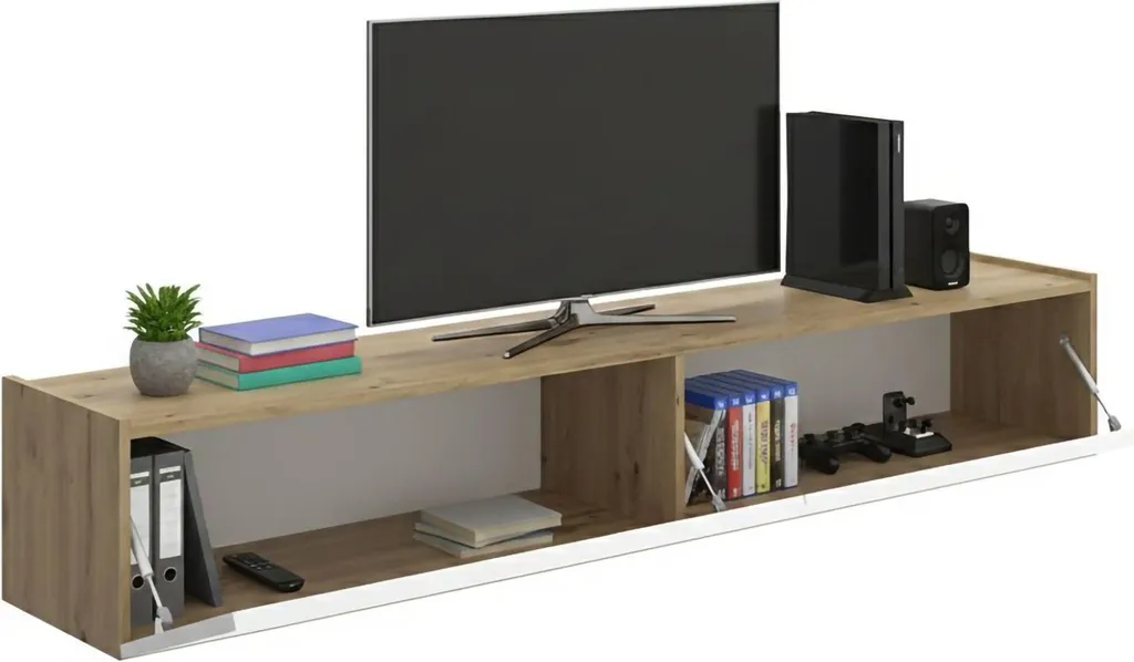 Meuble TV Gain de Place Blanc Bigfork 180cm - Fini le Désordre du Salon