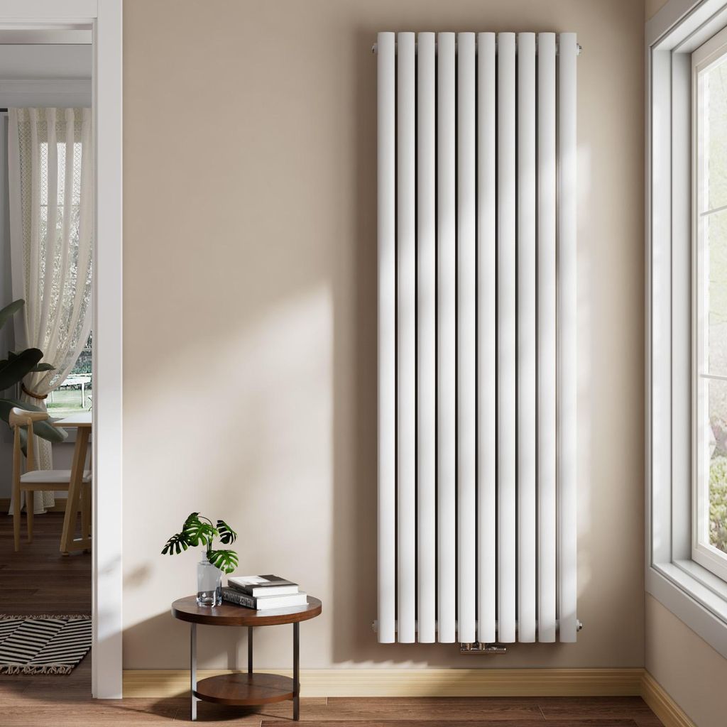 EMKE Design-Heizkörper 1800 x 600 mm Heizkörper Vertikal Weiß Ovalheizkörper Mittelanschluss Doppellagig Heizung, 2175W ohne Heizstab