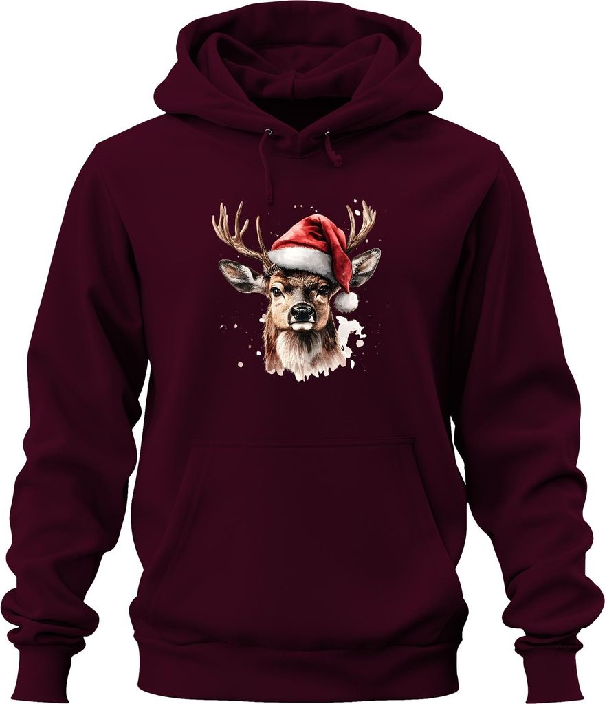 Weihnachtshirsch Rentier Aquarell realistisch Weihnachten Uni Hoodie Kapuzenpullover, Burgundy, XL