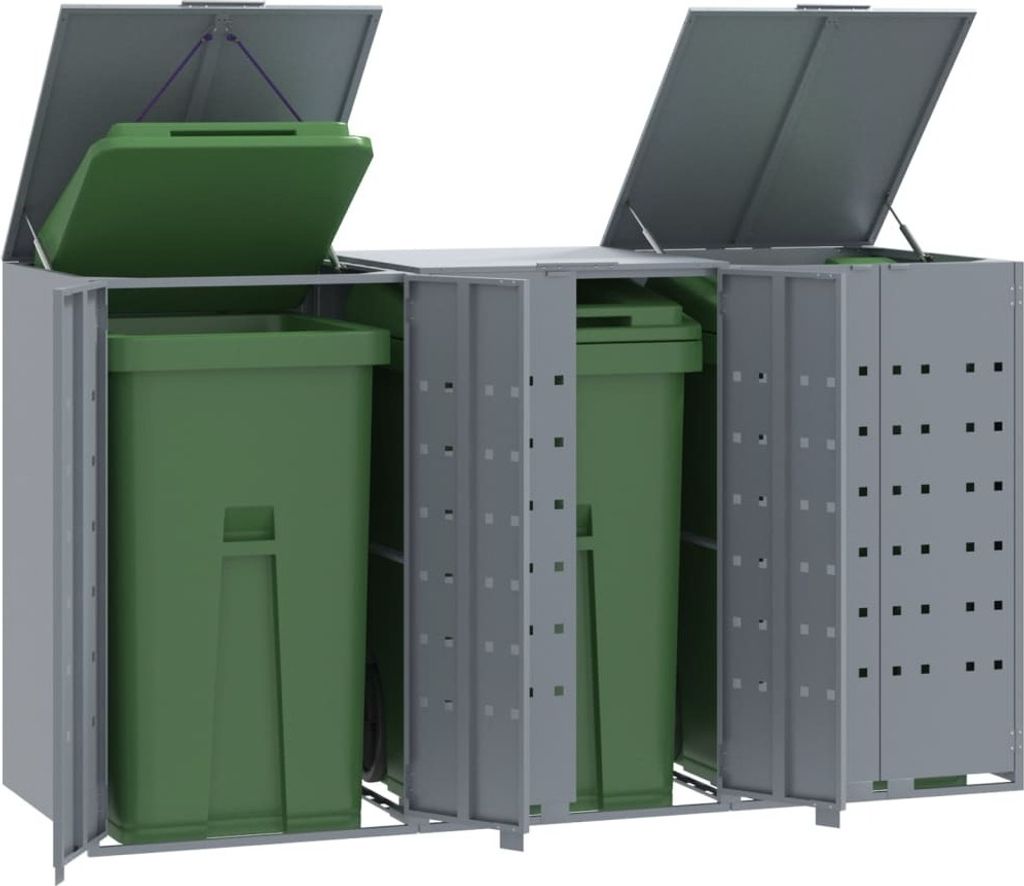 (NEU 2026) Mülltonnenbox für 3 Tonnen Grau 207x79x117 cm - Stahl - Mülltonnenboxen - 70.4 kg