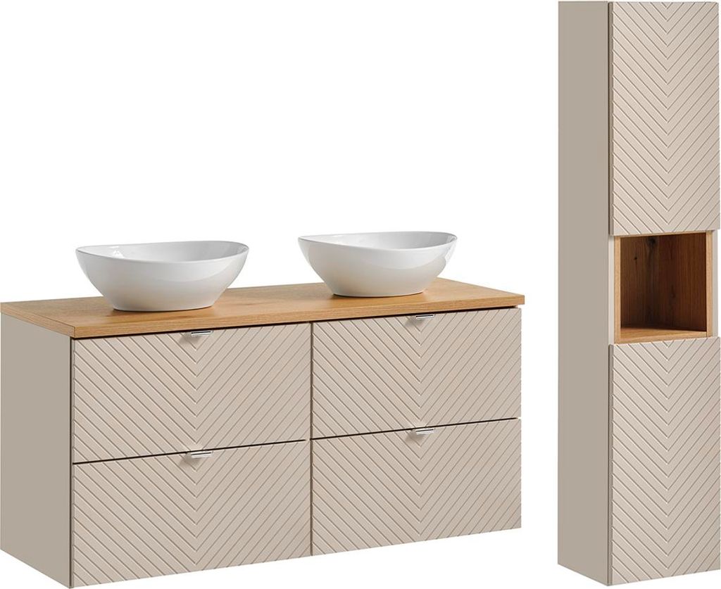 Doppelwaschtisch und Hängesäule 120.4cm Manoa mit 4 Schubladen, Kaschmir