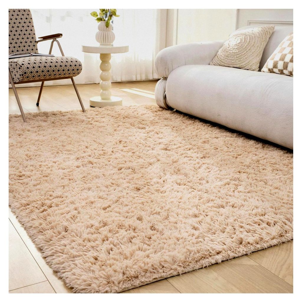 Teppich für das Wohnzimmer – Großer, superweicher Teppich für das Schlafzimmer, waschbar, rutschfest, Kunstpelz, in Beige, 120x180cm