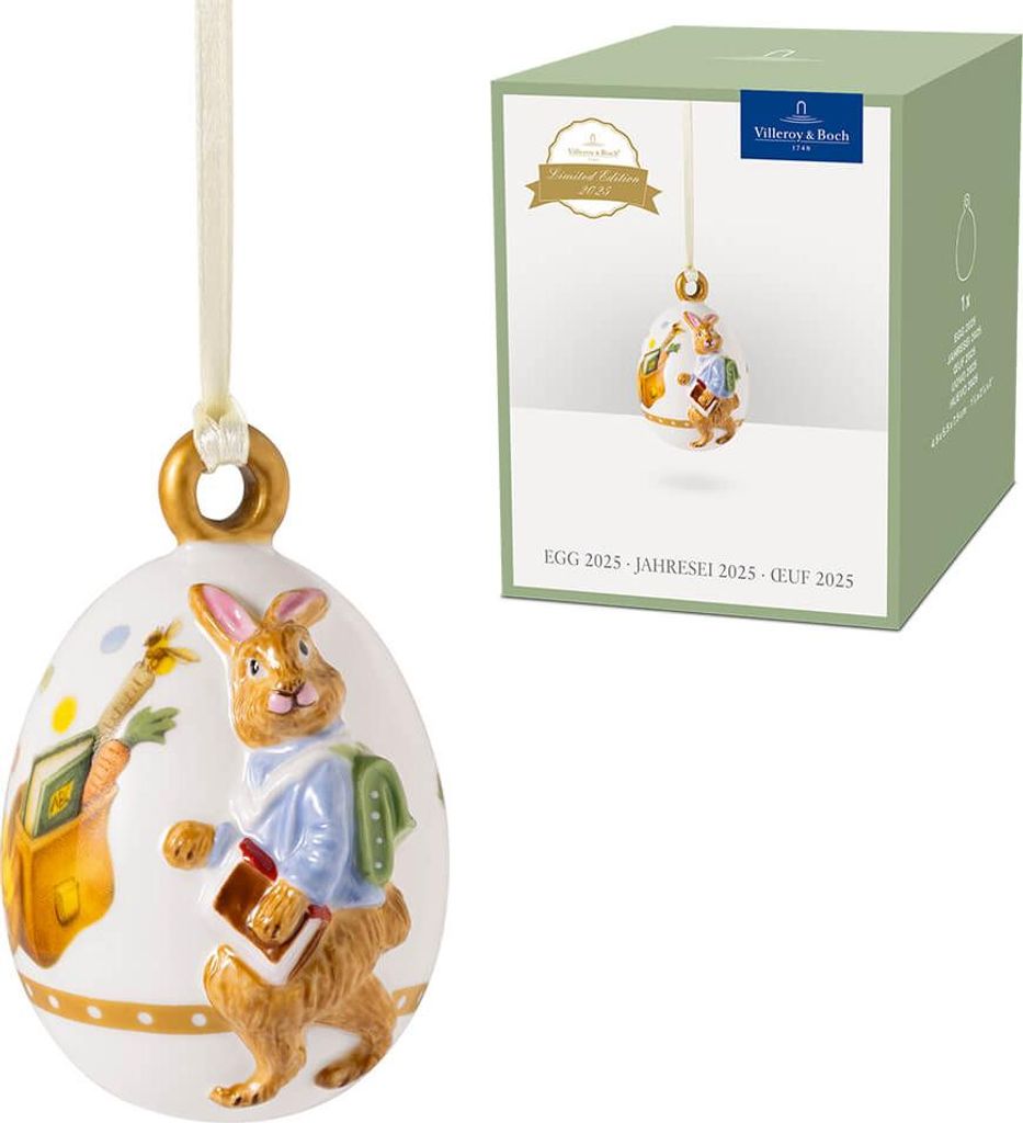 A Villeroy & Boch Annual Easter Edition egg ornament for 2025, shown with its packaging.