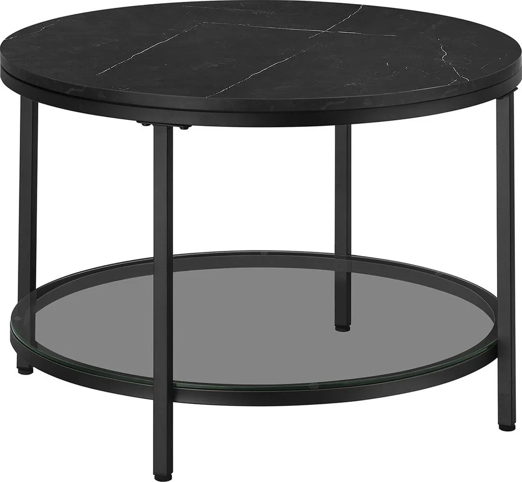 Table basse design verre et marbre noir 2 étages pour salon industriel