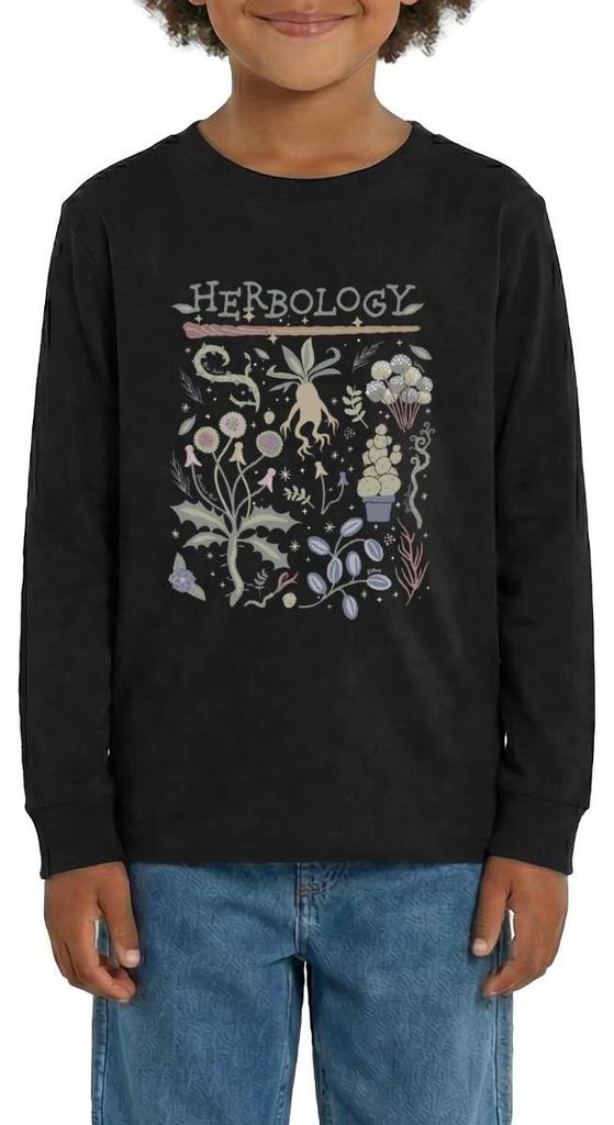 Spreadshirt Harry Potter Herbology Botanische Kräuter Design Teenager Premium Langarmshirt, 158/164 (12 Jahre), Schwarz