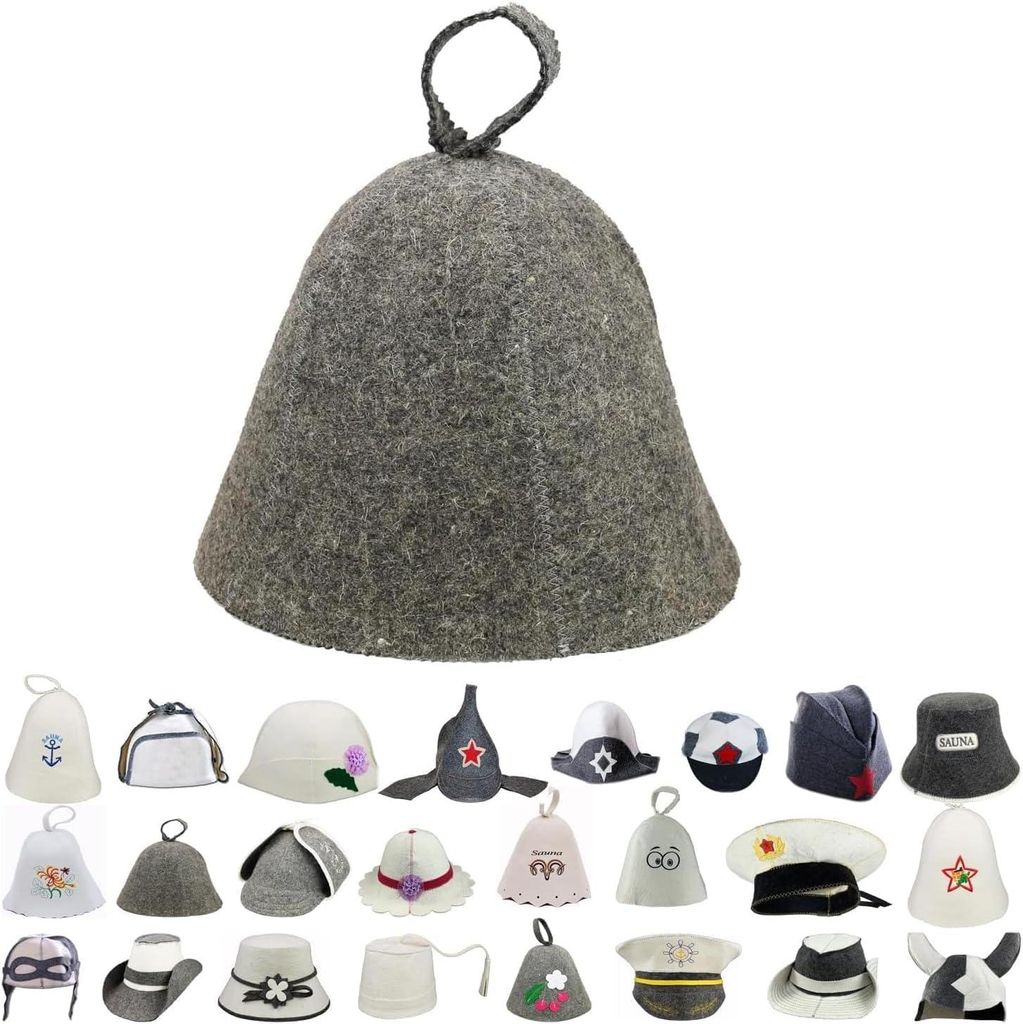 Saunahut aus Wollfilz (Grau 1002) Saunamütze mit witzigen Produktbild 