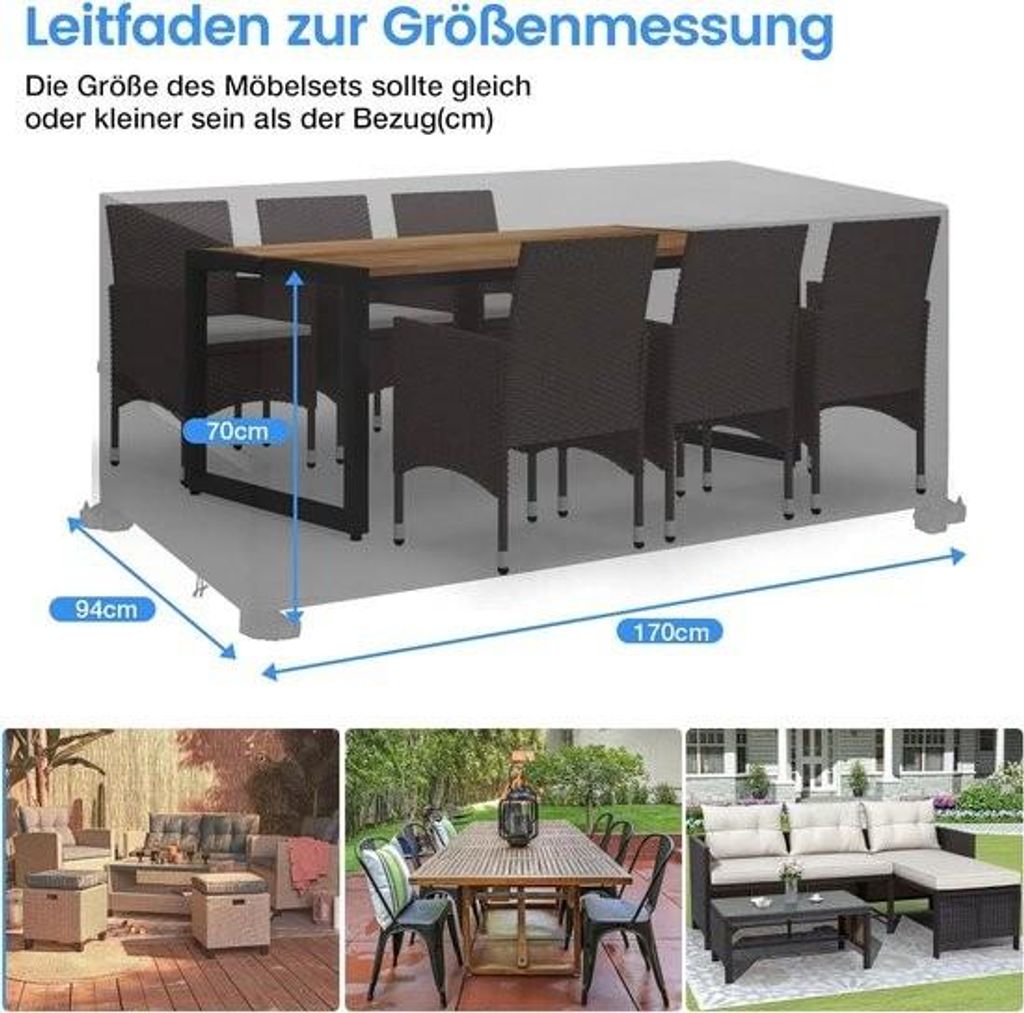 Gartenmöbelabdeckung, wasserdicht, strapazierfähig, aus 420D Oxford-Gewebe, mit winddichten Schnallen, rechteckige Plane für Terrassentische, St...