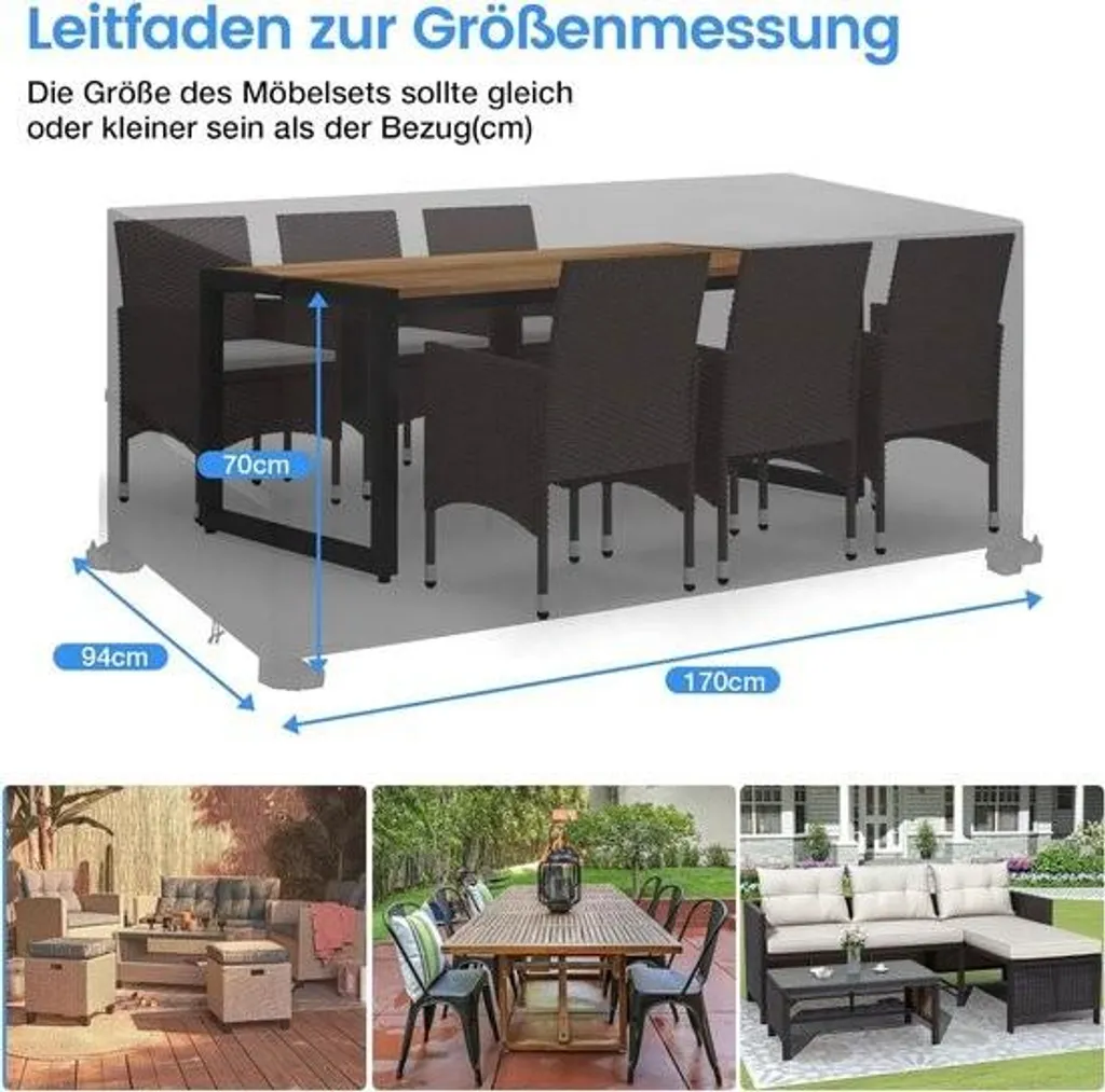 Housse mobilier de jardin 170x94x70cm en tissu Oxford 420D imperméable