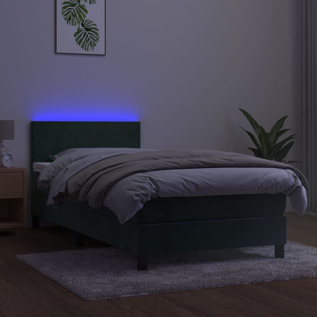 Cloris Designermöbel Boxspringbett mit Matratze & LED Dunkelgrün 90x200 cm Samt 2024 Neu