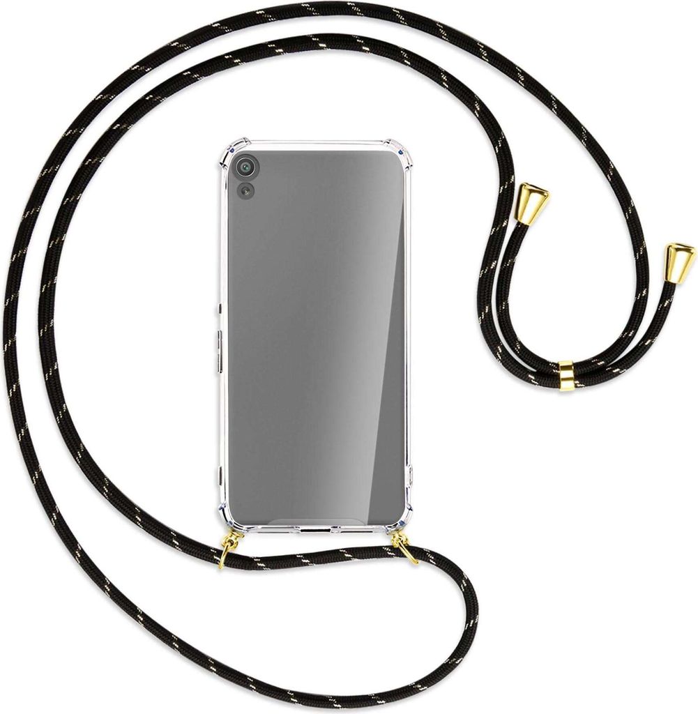 Handykette Backcover-Schutzhülle mit Band (Metall goldfarben) für Sony Xperia XA - schwarz/gold
