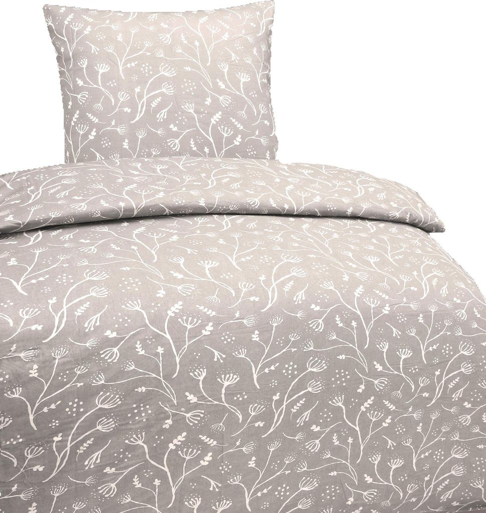 Hochwertige Baumwolle Bettwäsche Blumen Weiß Beige 135x200 80x80cm: 2 tlg.