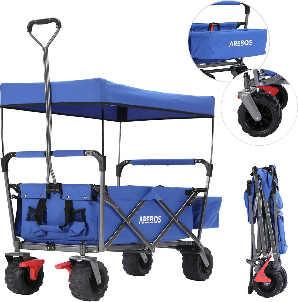 Chariot de plage pliable AREBOS idéal pour les sorties famille et pique-nique