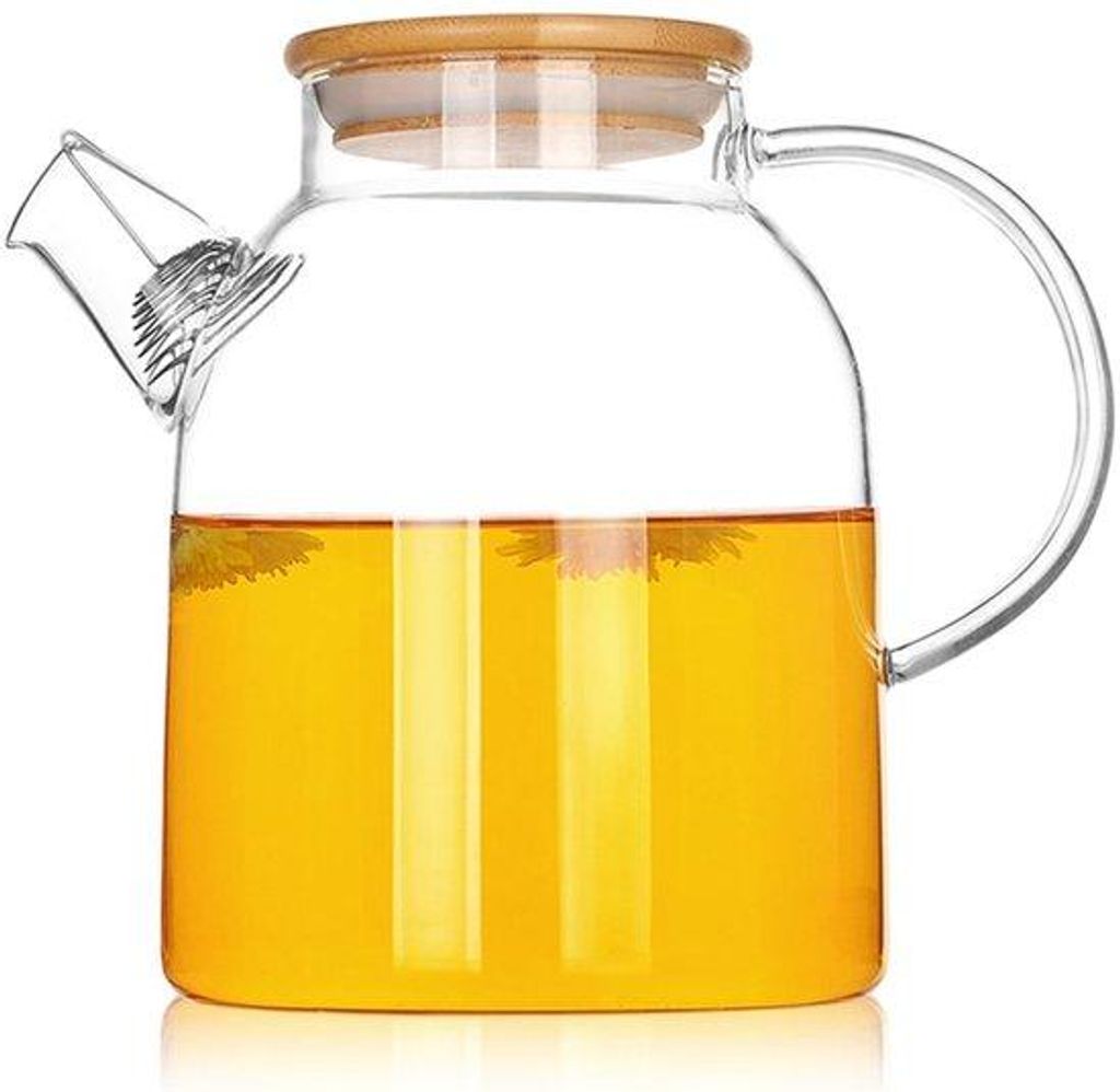 Bamboe Glazen Theepot 1500ml mit Deckel für heiße und kalte Getränke