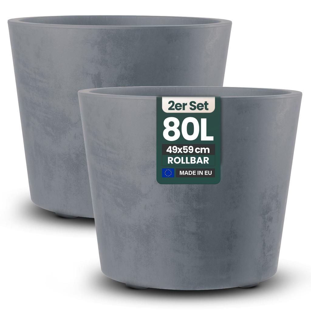 2 x XXL Pflanzkübel „Millennium“ Ø59x49 cm - Grau - Rund & Produktbild 