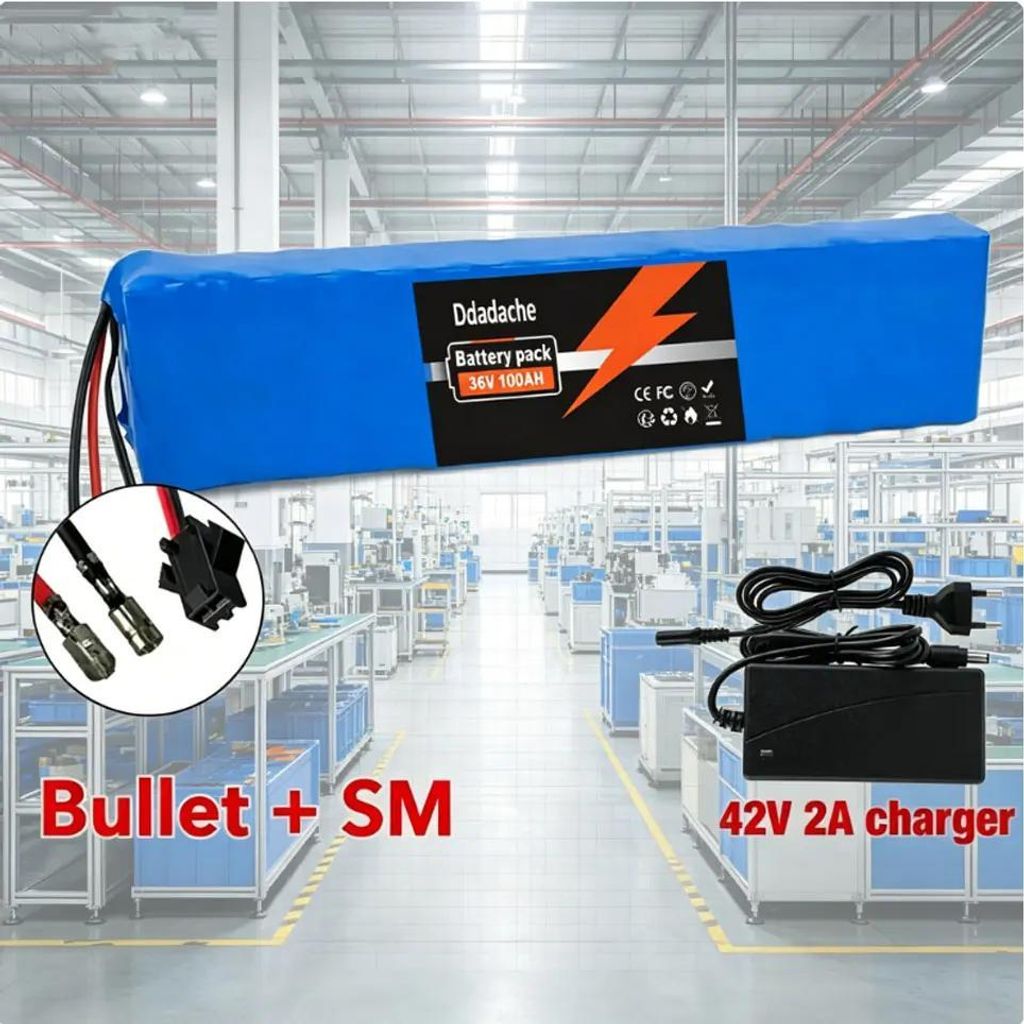 36V 100Ah Lithium Akku - 10S3P Batteriepack - Für E-Bike & E-Scooter - 150–500W Motoren - Integriertes BMS - Bullet SM-Stecker mit Ladegerät