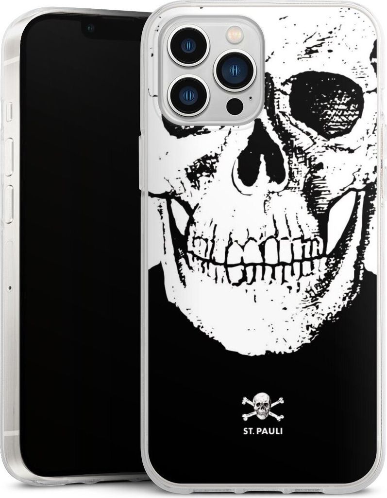 DeinDesign Handyhülle für Apple iPhone 13 Pro Max Silikon Hülle Case Smartphone Schutzhülle FC St. Pauli Offizielles Lizenzprodukt Totenkopf