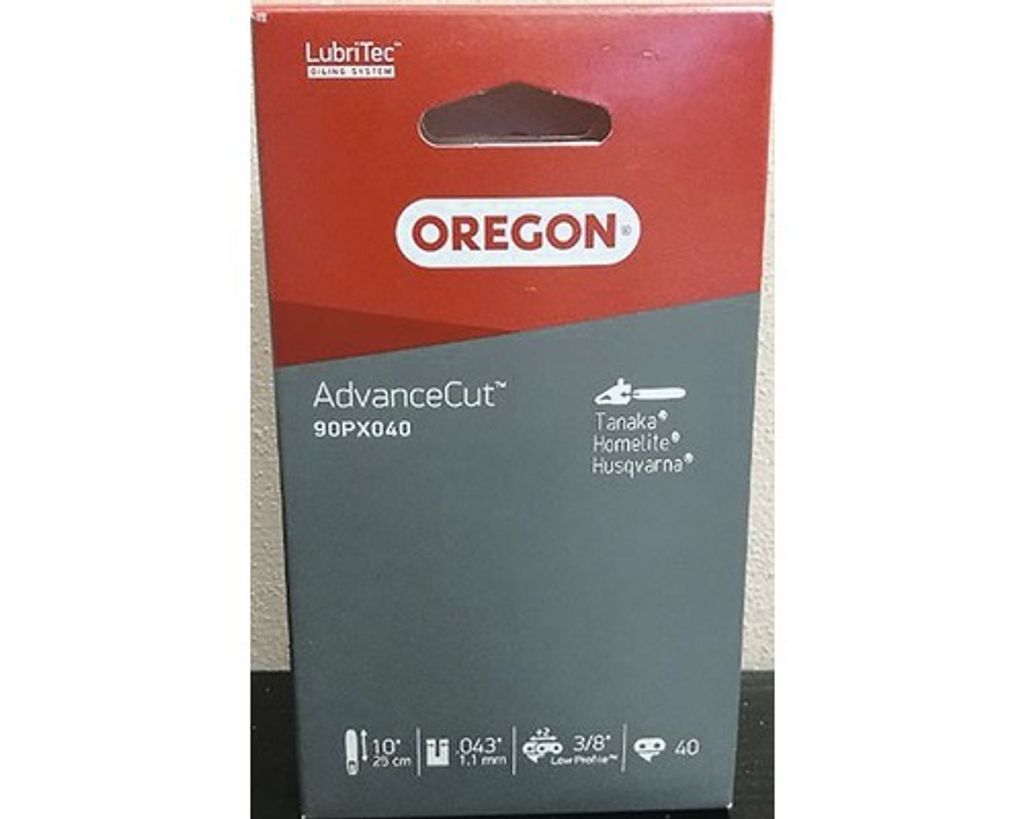 The image shows the front of a product box for a chainsaw chain.