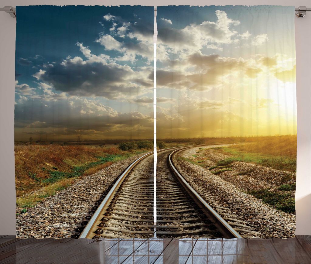 ABAKUHAUS Bahngleis Rustikaler Gardine, Eisenbahn geht Horizon, Wohnzimmer Universalband Gardinen mit Schlaufen und Haken, 280 x 225 cm, Mehrfarbig
