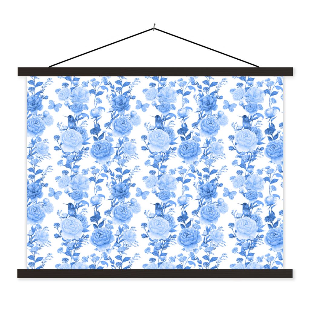 MuchoWow Textilposter Blumen - Rosen - Blau 60x45 cm mit schwarzem Rahmen - Poster Schlafzimmer