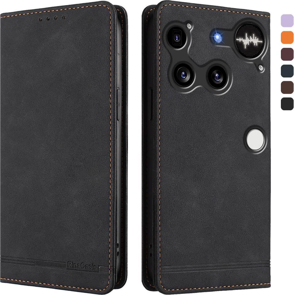 Hülle für Nothing Phone 3, Retro Kunstleder Ständer Klapphülle mit Kartenfächer und Magnetische Schwarz