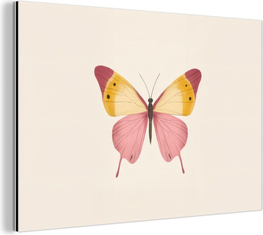 MuchoWow Wanddekoration Metall Metallbild Wandkunst 90x60 cm Schmetterling - Illustration - Rosa MuchoWow Aluminium Gemälde - Wandbilder