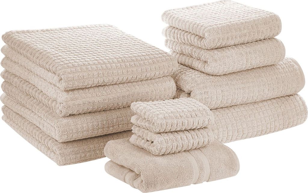 BELIANI Badehandtuch Set mit Badematte 11-teilig Beige Baumwolle Frottee Handtücher in verschiedenen Größen Badteppich Bad Ausstattung Accessories