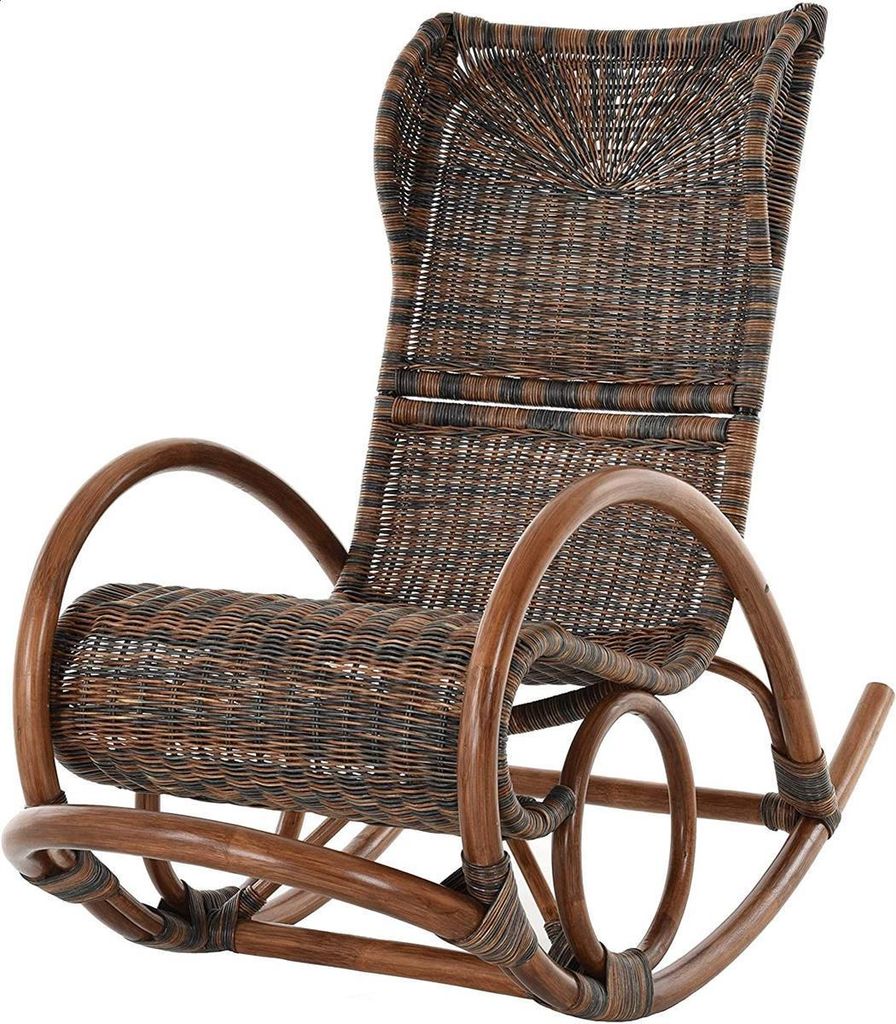 KRINES HOME Schaukelstuhl LUXOR Natur Rattan Zebrano Braun Schwarz Schaukler Relax-Stuhl Schwingsessel Schaukelsessel