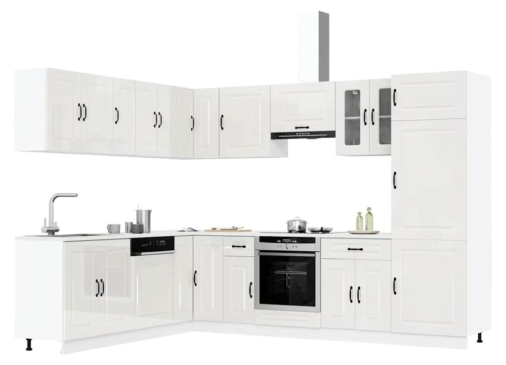 14-teiliges Küchenschrank-Set Kalmar Hochglanz-Weiß Holzwerkstoff