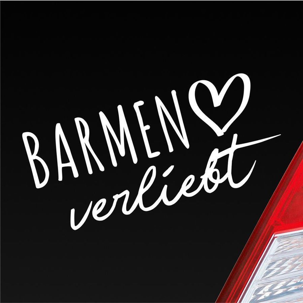 Auto Aufkleber Barmen verliebt Herz Stadt Heimat Liebe Car 19x9 cm Weiss Matt Sticker Heckscheibenaufkleber
