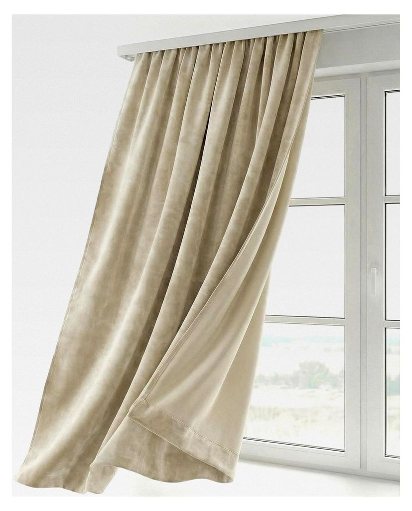 Samtvorhang mit Kräuselband U-Band, abdunkelnd und blickdicht, 140x145 cm, Beige