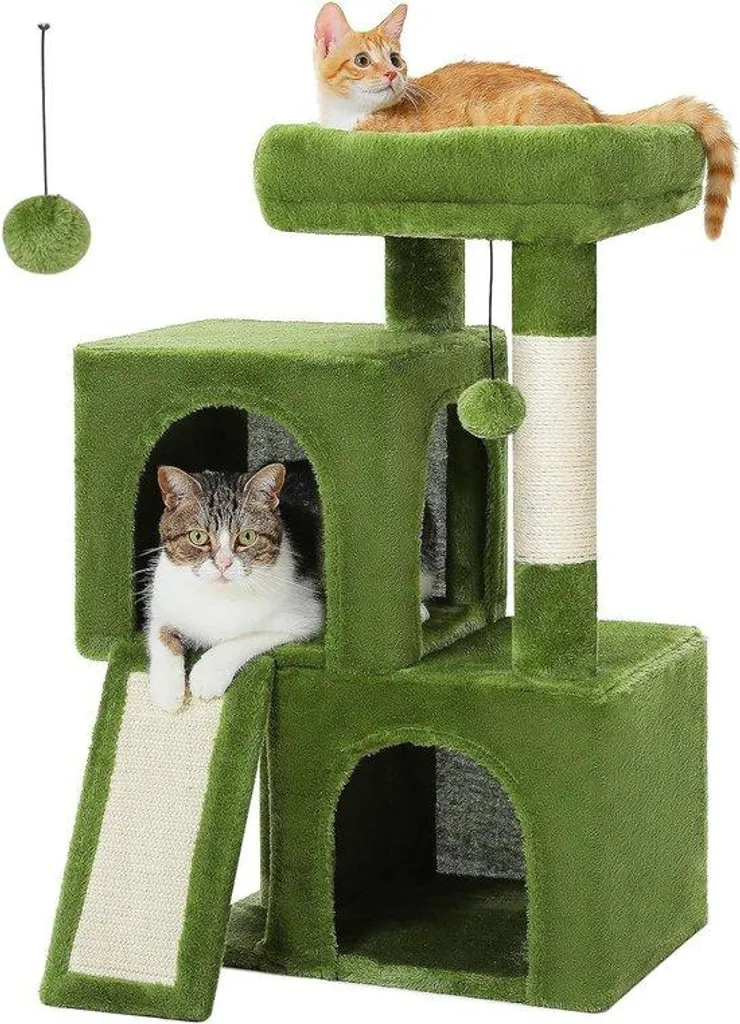 Arbre à chat vert 77cm multi-niveaux avec griffoirs en sisal naturel