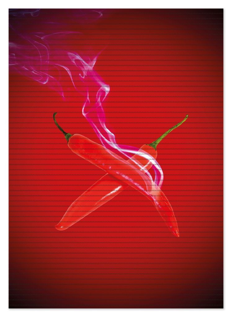 Wallario Duschmatte Antirutschmatte Badmatte Fußmatte Rauchende Chili-Schoten im Duo vor rotem Hintergrund, Größe ca. 70 x 50 cm