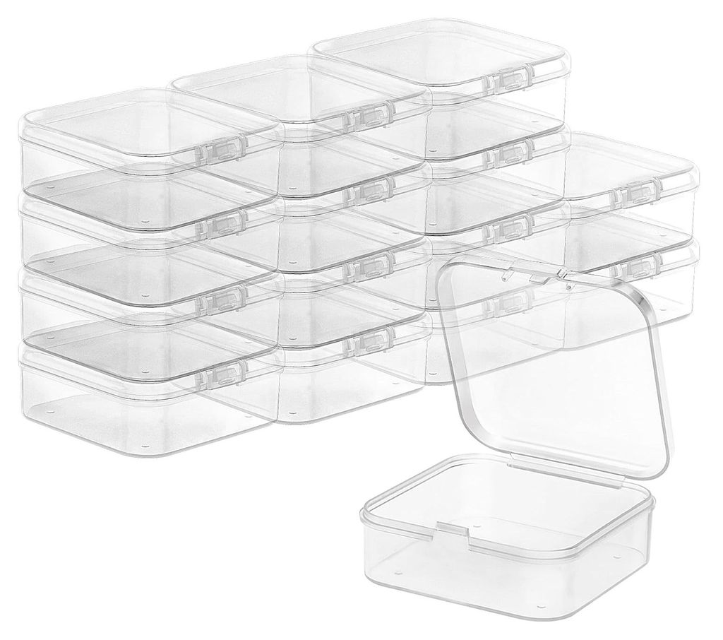 15 kleine Aufbewahrungsboxen aus Kunststoff mit Deckel, transparente Aufbewahrungsboxen aus Kunststoff, Mini-Kunststoffbox-Set für Pillen, Perlen