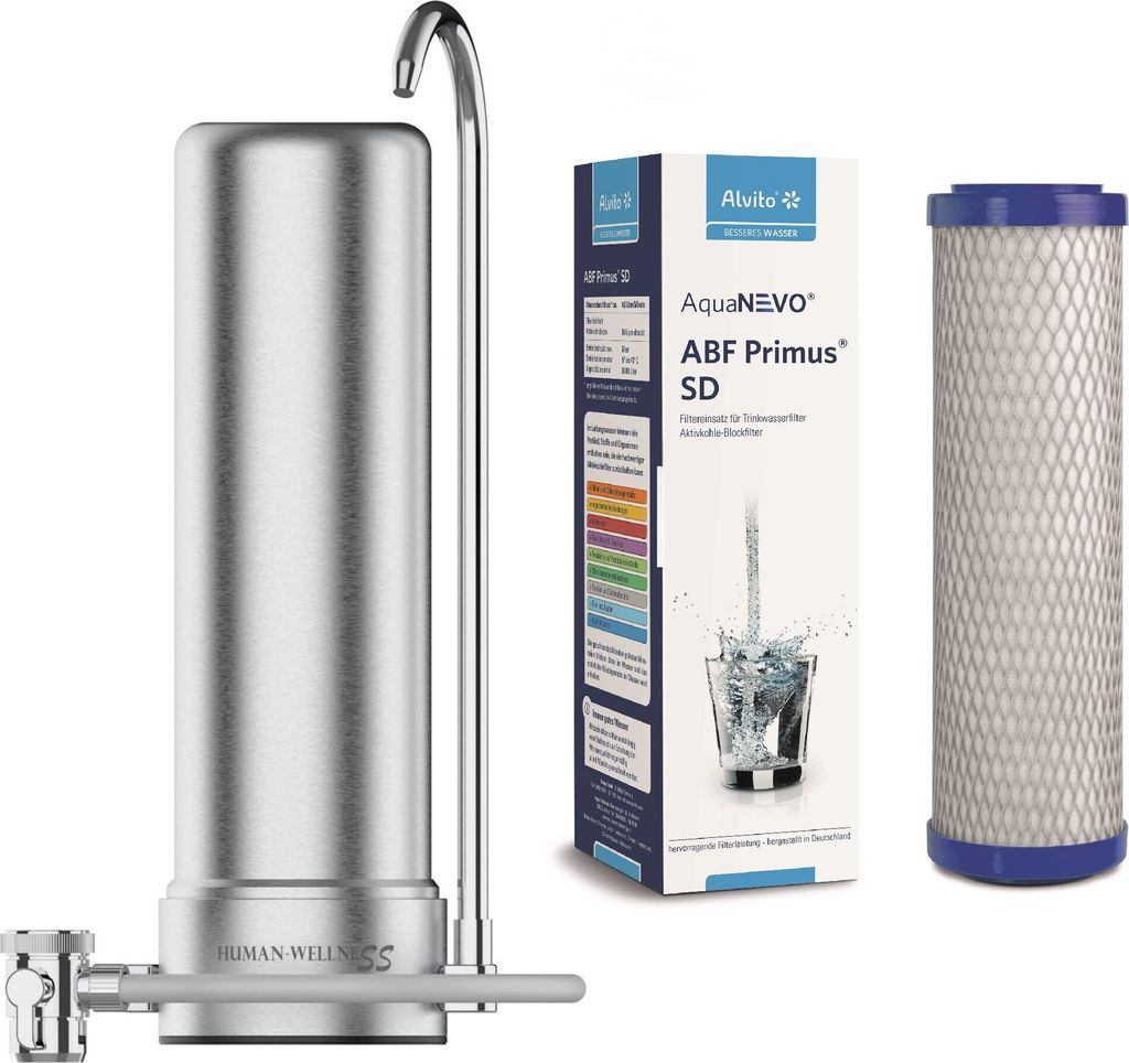 Auftischfilter HW-ATFS-02 aus Edelstahl mit Alvito Primus SD Wasserfilter