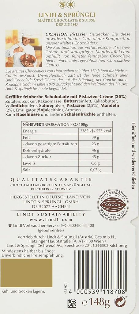 Lindt - CREATION - Pistazie - Tafel 150g Zdjęcie produktu 3
