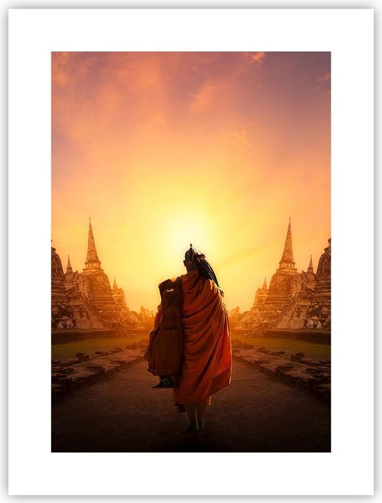 Poster - Poster ohne Rahmen - Tempel Mönch - 30x40 cm - Wand Bild - Wanddeko - Wandbilder - Kunstposter - Wandposter - Bilder - Kunstdruck - Wandd...