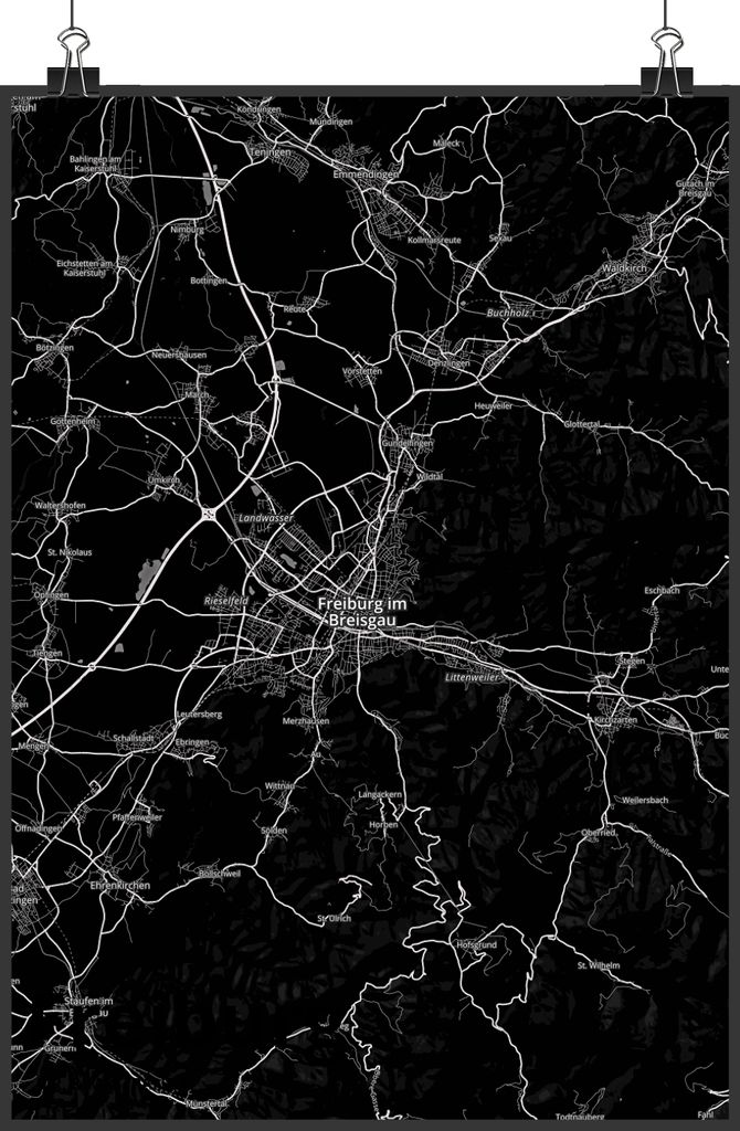 Mr. & Mrs. Panda Bild Freiburg DIN A5 - Geschenk, Wandbild, wanddeko, Plakat, Stadt Dorf Karte Landkarte Map Stadtplan, Kunstdruck, Wanddekoration