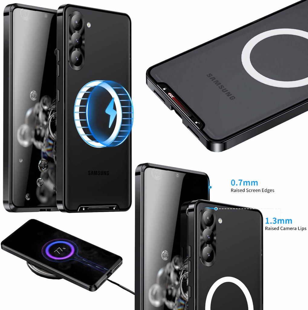 Für Samsung Galaxy S23 Plus Handy Tasche Magnetische Magsafe Metall Design Schwarz Cover Case Hülle