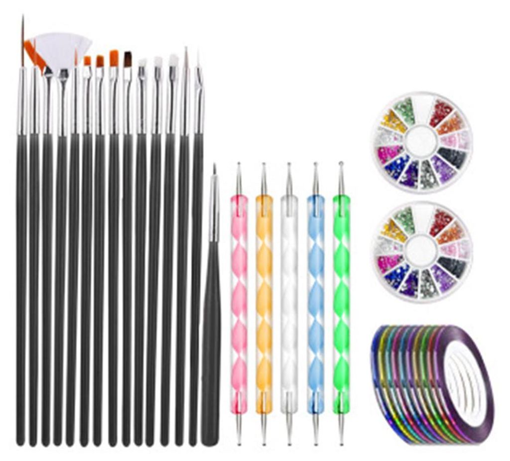 Nagelkunst-Pinselset, 15 Nagelpinsel, 5 Punktierstifte, 10 Rollen Nagelklebeband, 2 Schachteln Strasssteine, ultradünne Pailletten für Nagelkunst...