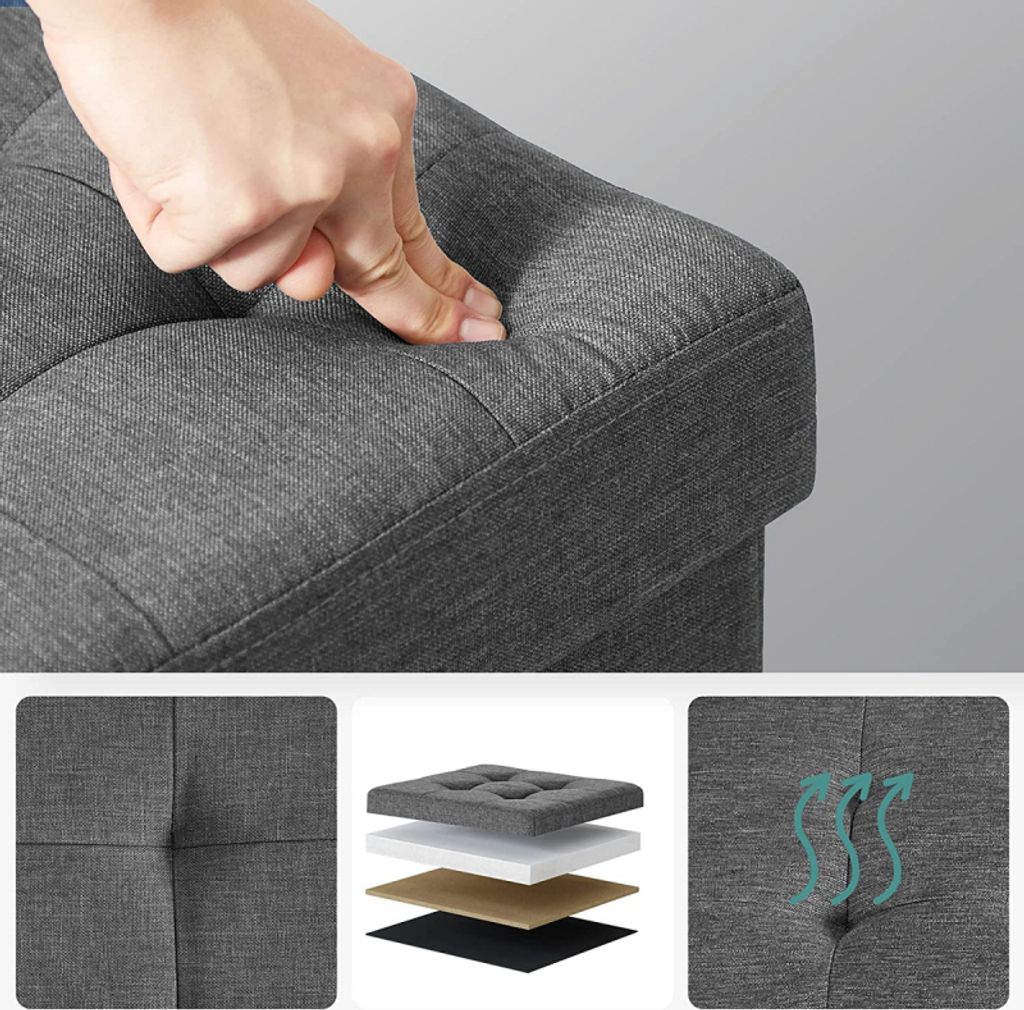 Šedý prošívaný puf 38 cm sedák podnožka Obrázek produktu 13